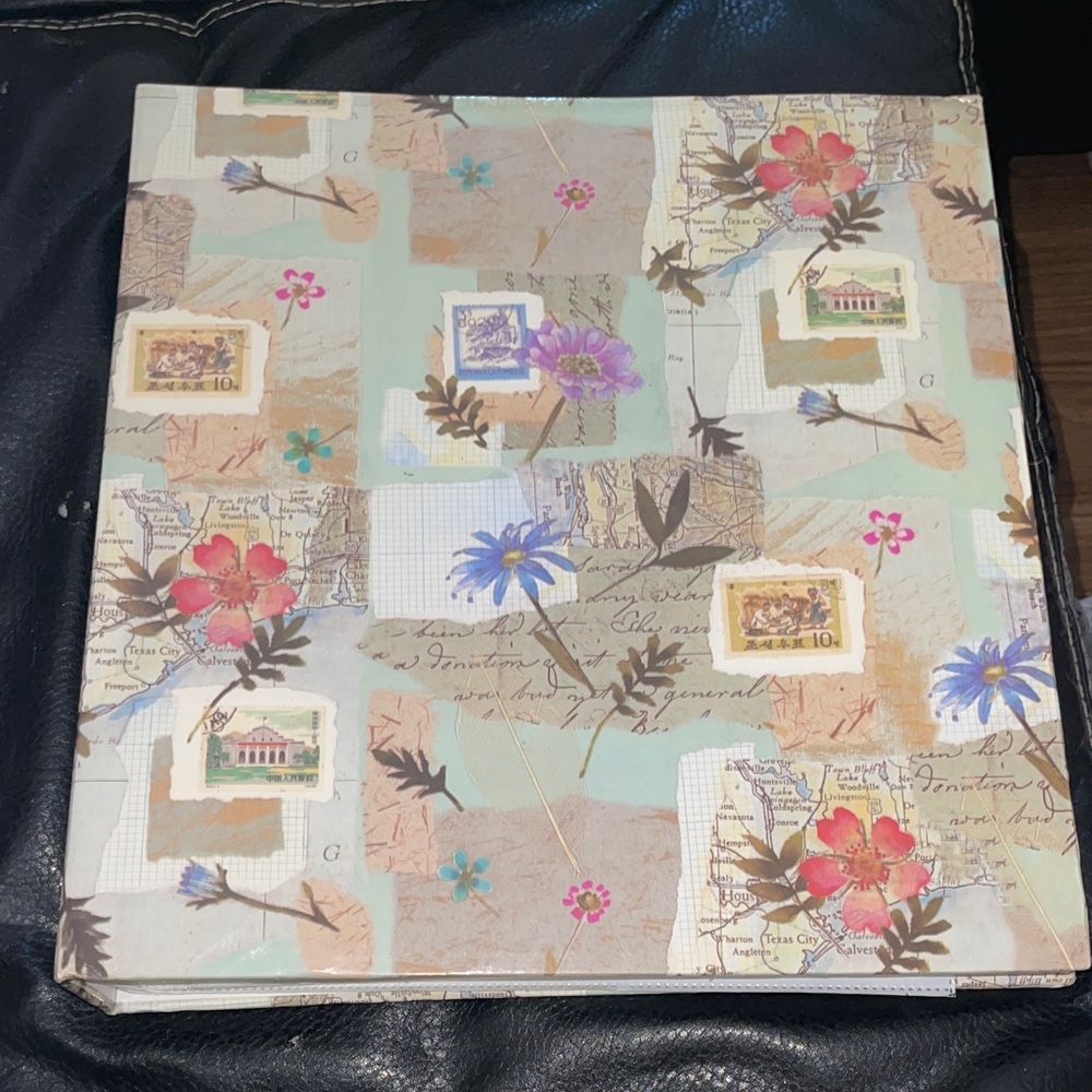 Floral Scrapbook Photo Album Decor Stamps Maps vacation memories